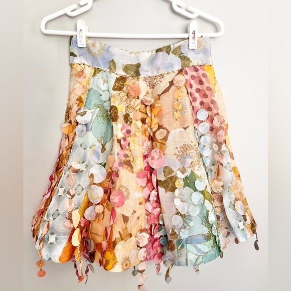 NWOT Zimmermann Tempo Disc Embellishment Chiffon Mini Linen Skirt Size AU 2 - Picture 4 of 12